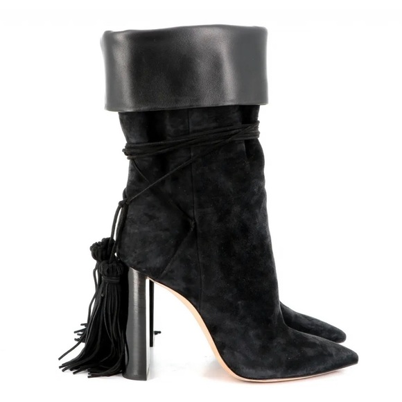 Saint Laurent Paris Black Suede ankle Boots with tassels NEW - Picture 5 of 11
